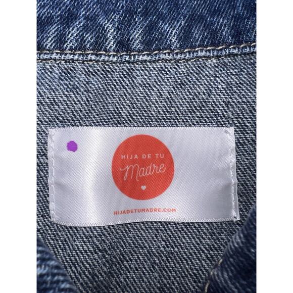 Hija De Tu Made Denim Jacket Women’s Size XS Blue Sequin Mexican Flag Distressed - Picture 7 of 16